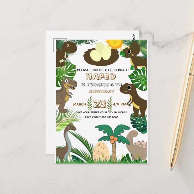 Dinosaur Birthday Call: Dino Äventyr, Edit Vykort (Fram/Back In Situ)