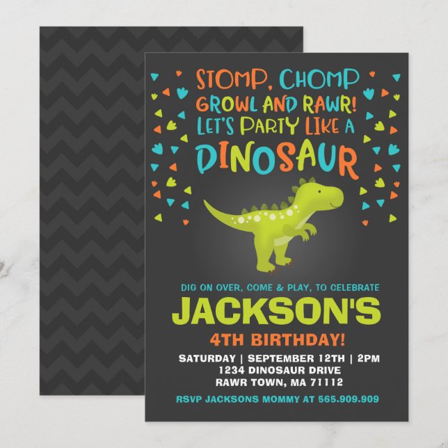 Dinosaur Birthday Call Dinosaur Gräver Party Inbjudningar (Fram/baksida)
