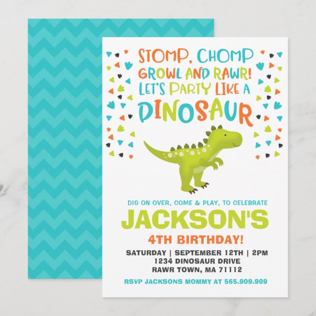 Dinosaur Birthday Call Dinosaur Gräver Party Inbjudningar (Fram/baksida)