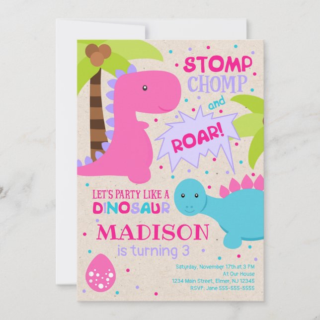 Dinosaur Birthday Call for a Girl Inbjudningar (Framsida)