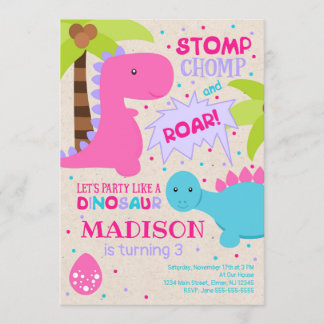 Dinosaur Birthday Call for a Girl Inbjudningar