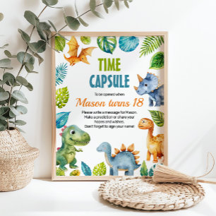 Dinosaur Birthday Capsule-tecken Poster