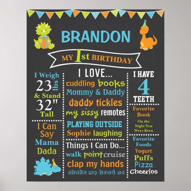 Dinosaur Birthday Chalkboard-tecken Poster (Framsidan)