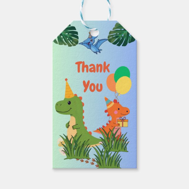 Dinosaur Birthday - Cute Dino Party Tack Presentetikett (Framsidan)