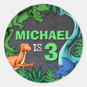 Dinosaur Birthday Dino Trex Prehistorisk Boy Kids Runt Klistermärke