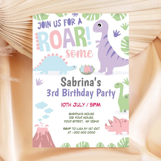 Dinosaur Birthday Girl-inbjudan Inbjudningar (Skapare uppladdad)