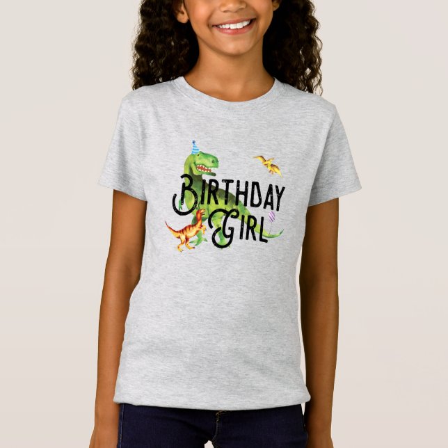 Dinosaur Birthday Girl Shirt T Shirt (Framsida)