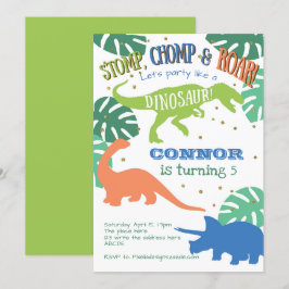 Dinosaur Birthday, Grönt, Blue, Boy Birthday Inbjudningar