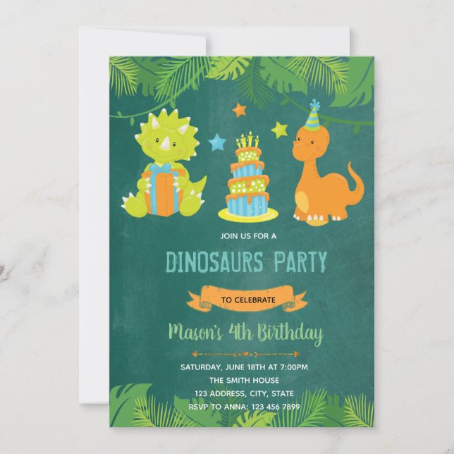 Dinosaur Birthday inbjudan (Framsida)