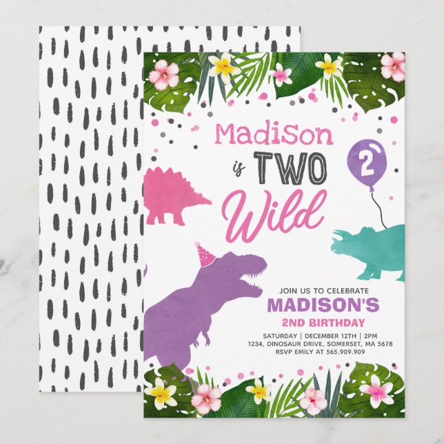 Dinosaur Birthday Inbjudan 2 Vild Dinosaur Party (Fram/baksida)