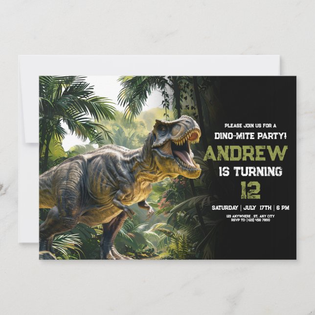 Dinosaur Birthday inbjudan, Dino-Mite t Rex Birthd Inbjudningar (Framsida)