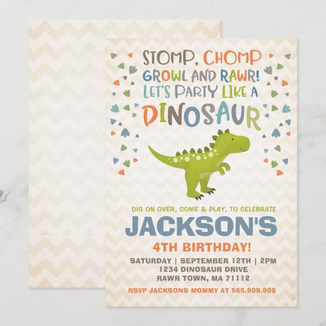 Dinosaur Birthday Inbjudan Dinosaur Gräver Party (Fram/baksida)