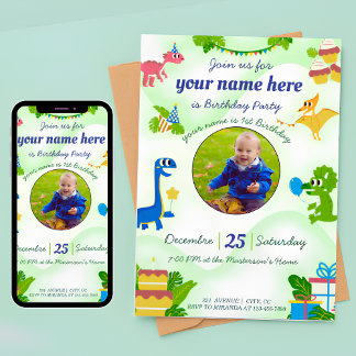 Dinosaur Birthday-inbjudan för barn Dino inbjudan