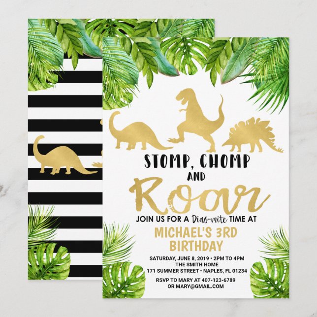 Dinosaur Birthday-inbjudan Inbjudningar (Fram/baksida)