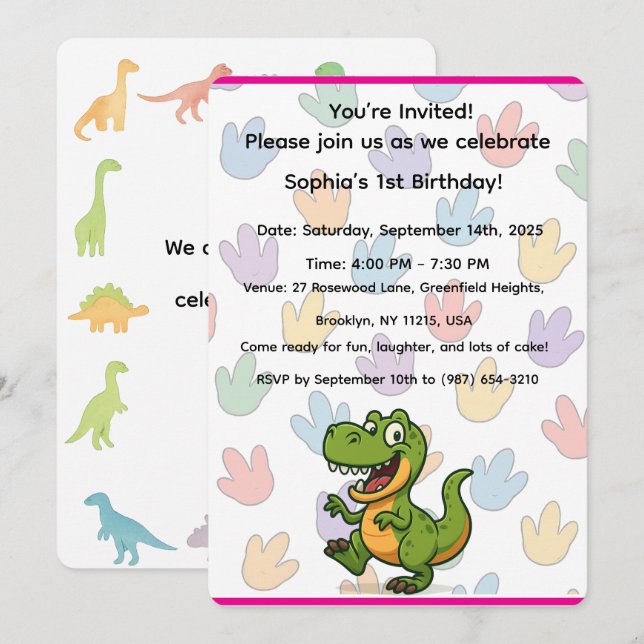 Dinosaur Birthday-inbjudan Inbjudningar (Fram/baksida)