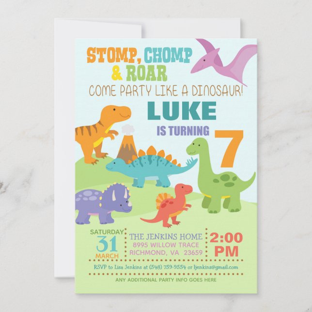 Dinosaur Birthday-inbjudan Inbjudningar (Framsida)