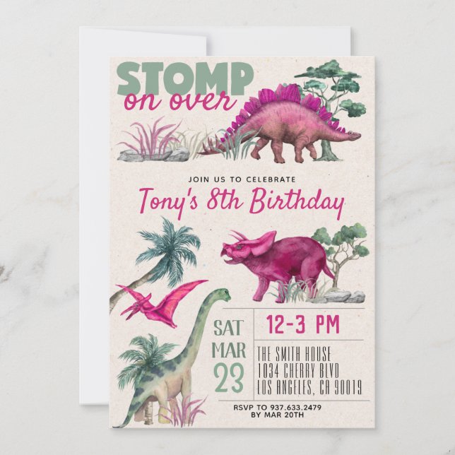 Dinosaur Birthday-inbjudan Inbjudningar (Framsida)