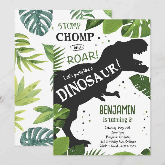 Dinosaur Birthday-inbjudan Inbjudningar (Fram/baksida)