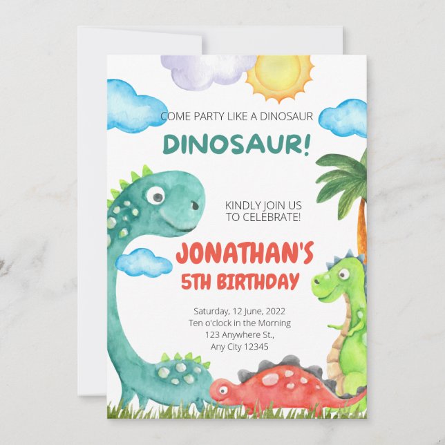 Dinosaur Birthday-inbjudan Inbjudningar (Framsida)