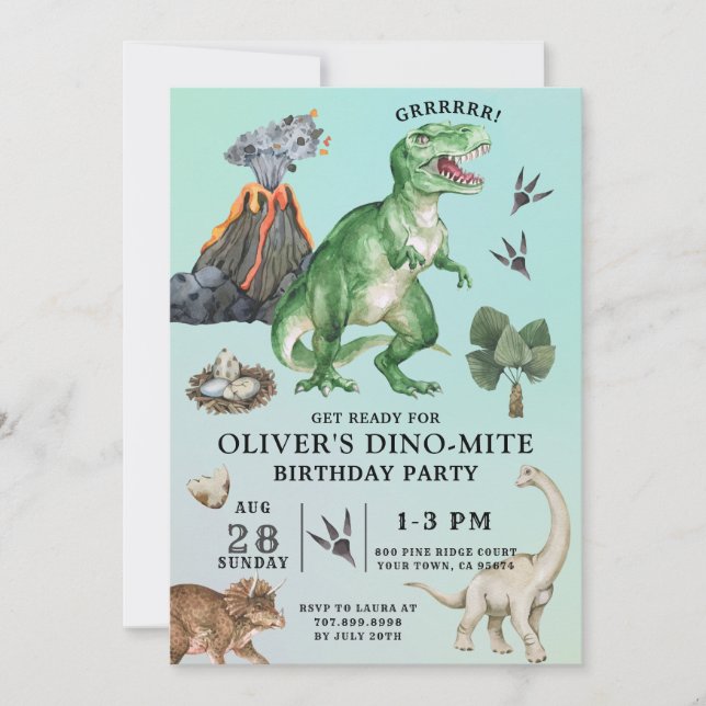 Dinosaur Birthday-inbjudan Inbjudningar (Framsida)