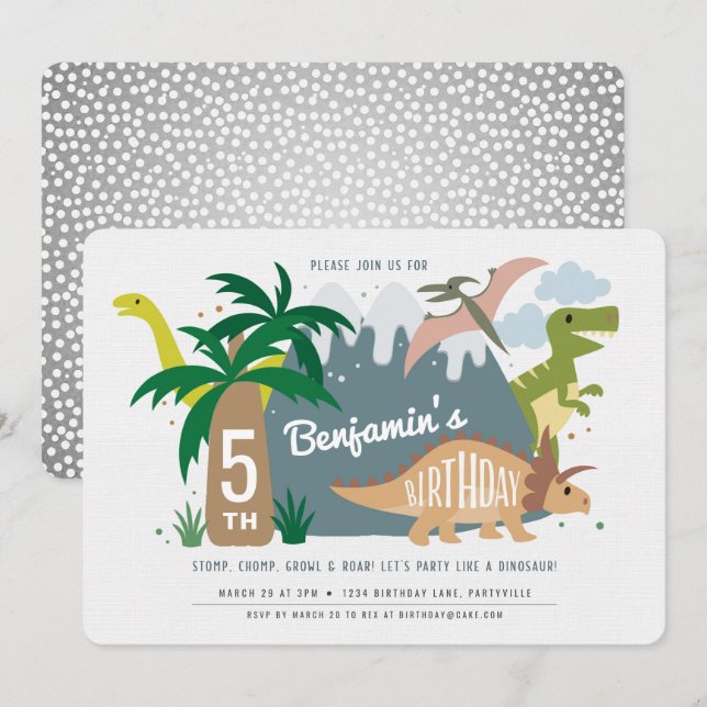 Dinosaur Birthday-inbjudan Inbjudningar (Fram/baksida)