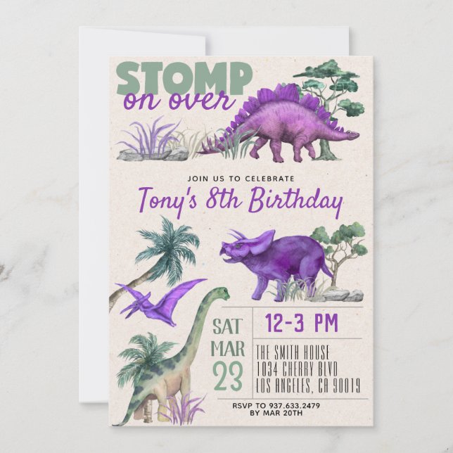 Dinosaur Birthday-inbjudan Inbjudningar (Framsida)