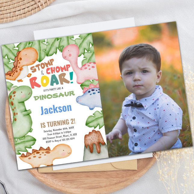 Dinosaur Birthday-inbjudan med foto Inbjudningar (Pastil Color Dinosaur Birthday Invitations w photo)