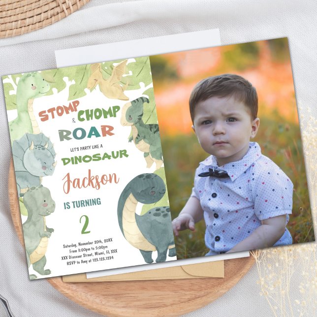 Dinosaur Birthday-inbjudan med foto Inbjudningar (Dinosaur Birthday Invitations with photo)