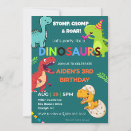 Dinosaur Birthday-inbjudan - redigerbar | Platt bi Inbjudningar