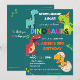 Dinosaur Birthday-inbjudan - redigerbar | Platt bi Inbjudningar