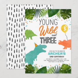 Dinosaur Birthday Inbjudan Vild och tre Dino Party