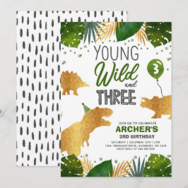 Dinosaur Birthday Inbjudan Vild och tre Dino Party