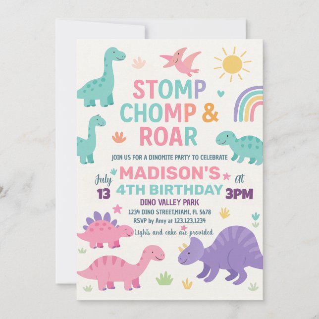 Dinosaur Birthday-inbjudningar Julkort (Framsida)
