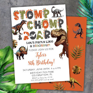 Dinosaur Birthday Investigation Boy Dino Typograph Inbjudningar