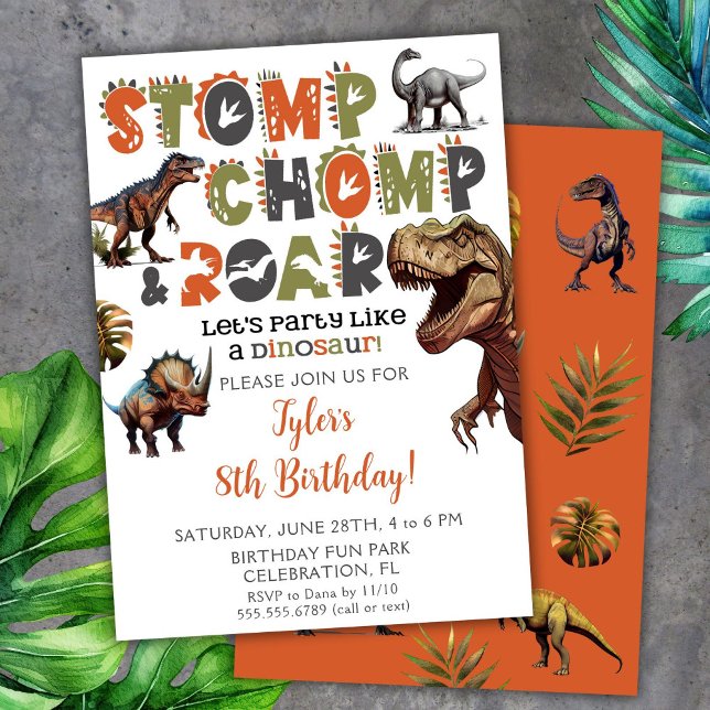 Dinosaur Birthday Investigation Boy Dino Typograph Inbjudningar (Skapare uppladdad)