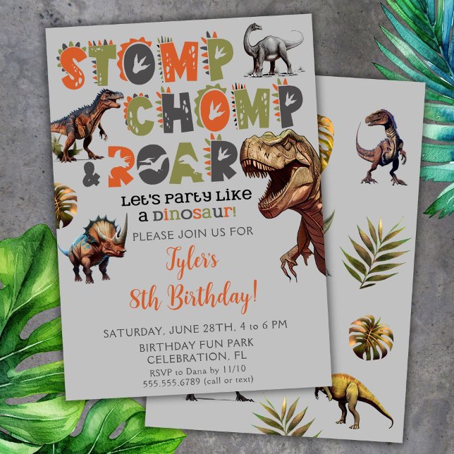 Dinosaur Birthday Investigation Boy Dino Typograph Inbjudningar (Skapare uppladdad)