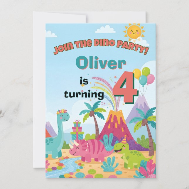 Dinosaur Birthday Invitation – 5x7 Kids Party Card Inbjudningar (Framsida)