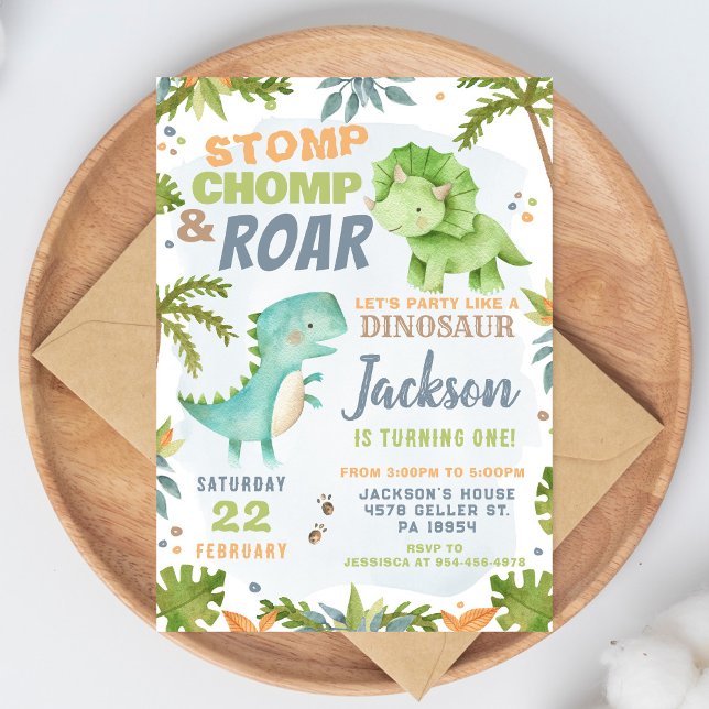 Dinosaur Birthday Invitation Dino Party Invite Inbjudningar (Skapare uppladdad)