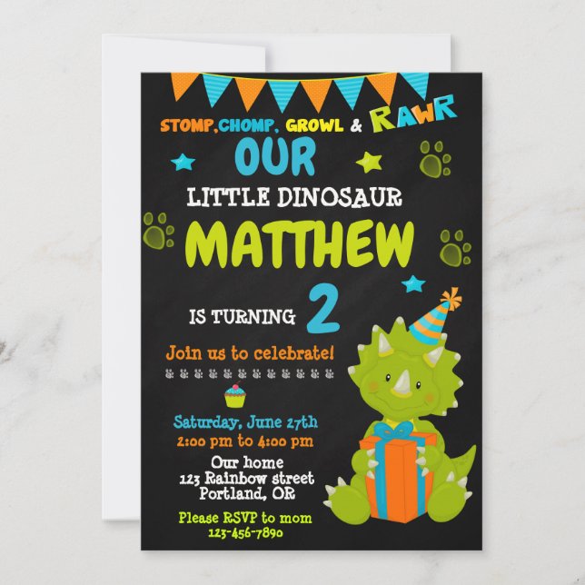 Dinosaur birthday invitation - Dino party invite Inbjudningar (Framsida)