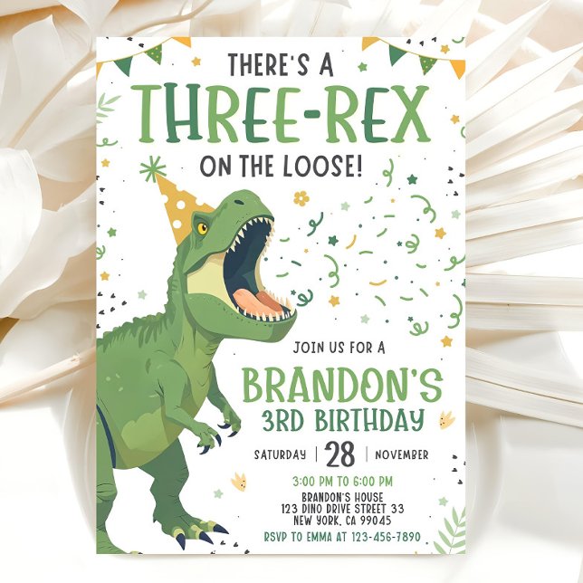 Dinosaur Birthday Invitation, Editable Three Rex 3 Inbjudningar (Skapare uppladdad)