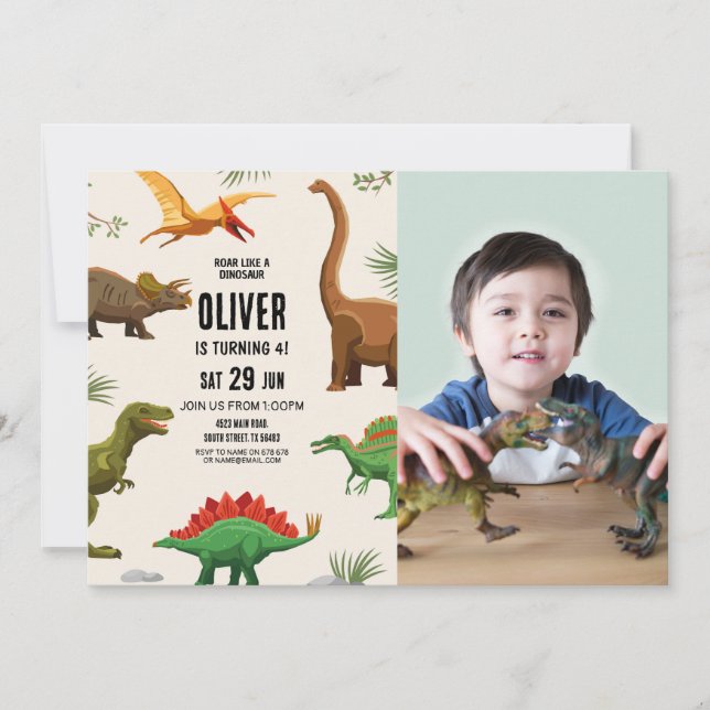 Dinosaur Birthday Invitation Party Boys Photo Inbjudningar (Framsida)