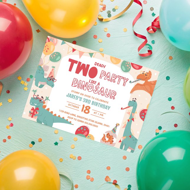 Dinosaur Birthday Invitation Two. Modern Boy Dino  Inbjudningar (Dinosaur Birthday Invitation Two. Modern Boy Dino
)