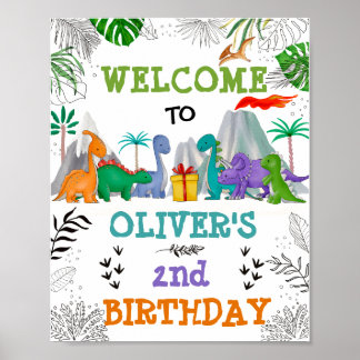 Dinosaur Birthday Jungle Löv Party Välkommen Poster