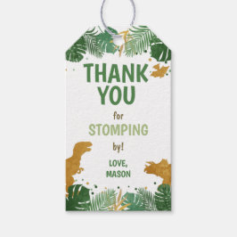 Dinosaur Birthday Labels Boy Dino Party Grönt Guld Presentetikett