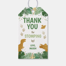 Dinosaur Birthday Labels Boy Dino Party Grönt Guld Presentetikett