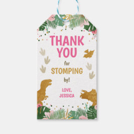 Dinosaur Birthday Labels Girl Dino Party Rosa Guld Presentetikett