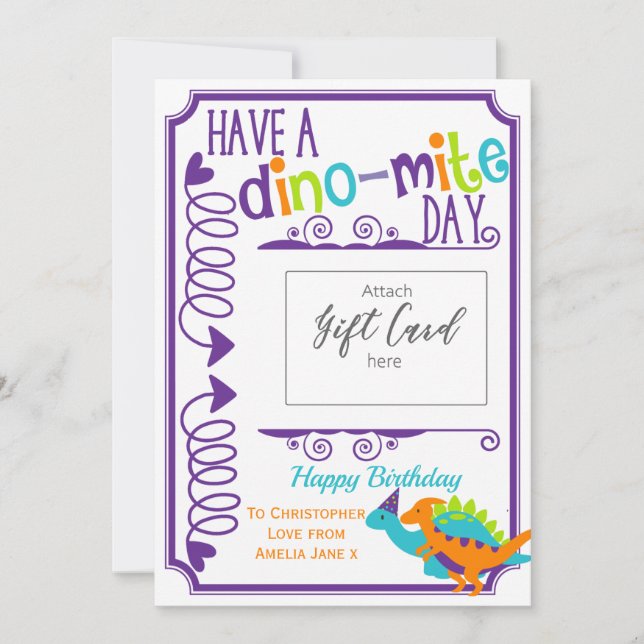Dinosaur Birthday Money Gift Card Holder (Framsida)