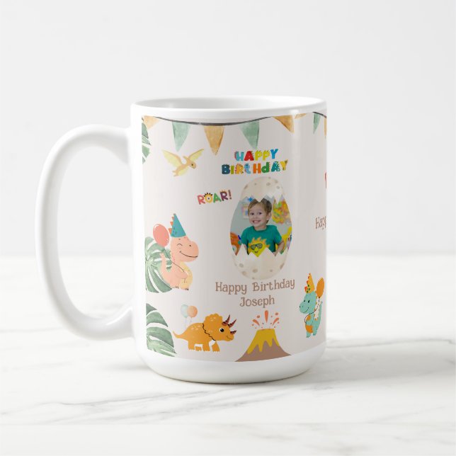Dinosaur Birthday Mugg Gift - Anpassningsbar Photo (Vänster)