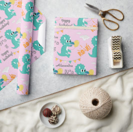 Dinosaur Birthday Namn Age Anpassningsbar Presentpapper