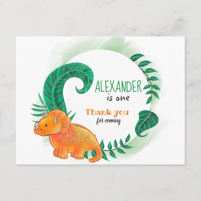 Dinosaur Birthday | Orange Triceratops Tack Vykort (Framsida)